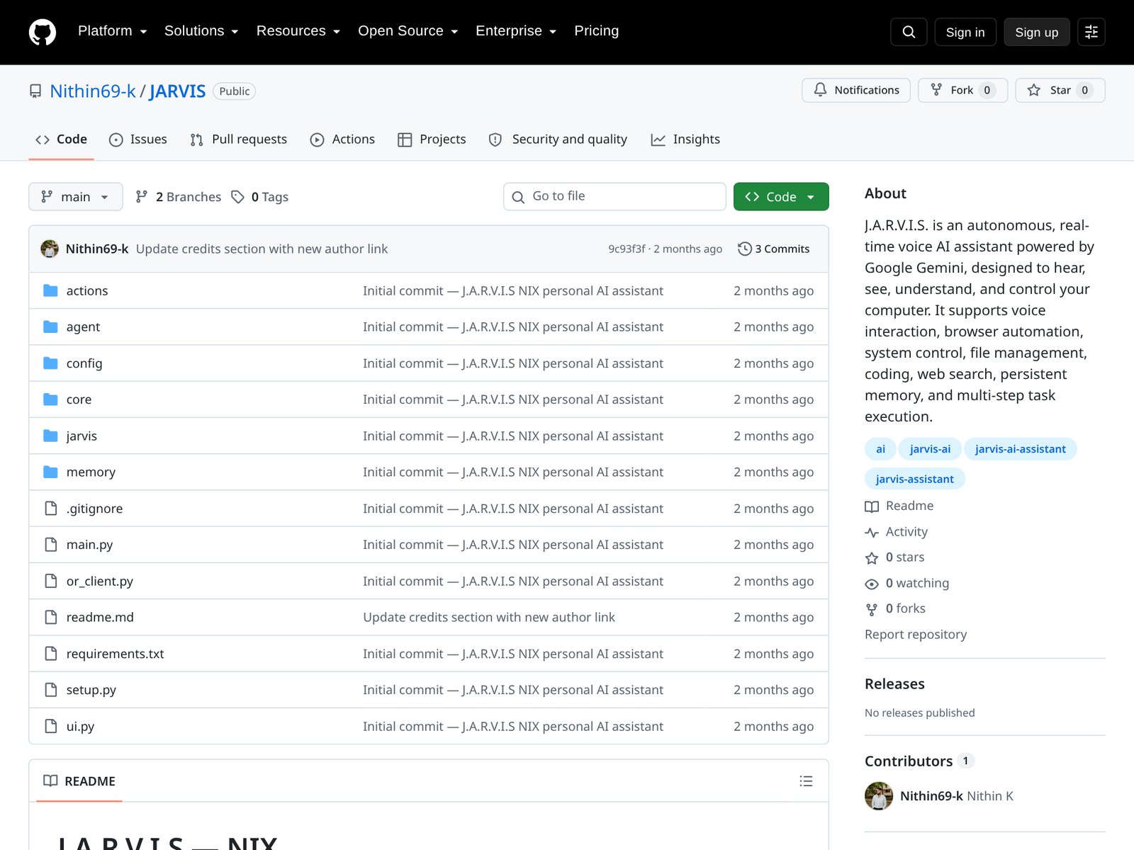 J.A.R.V.I.S — NIX application screenshot