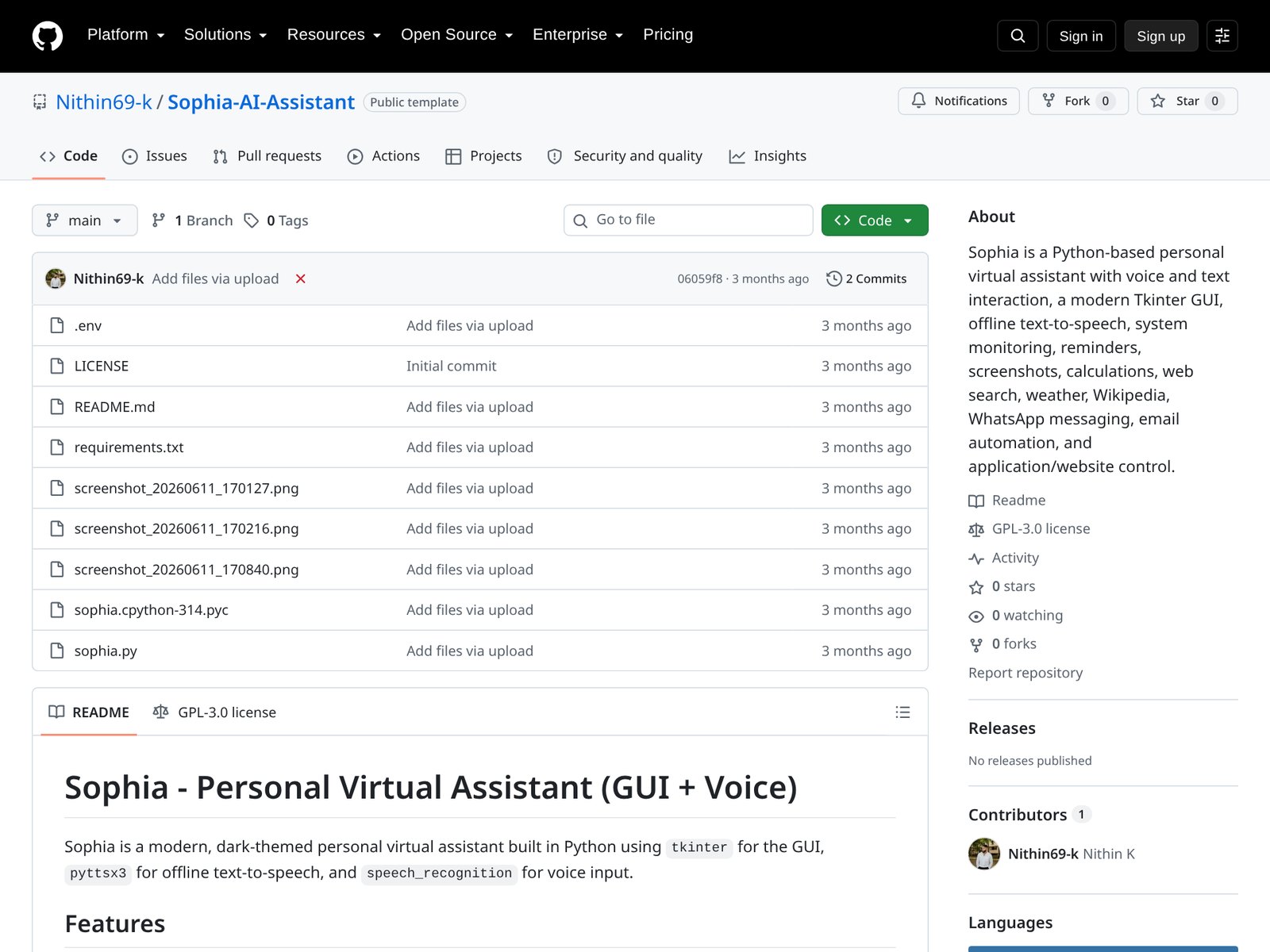 Sophia — AI Assistant application screenshot
